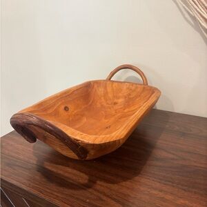 Hand Carved Wood Handle Bowl or Basket